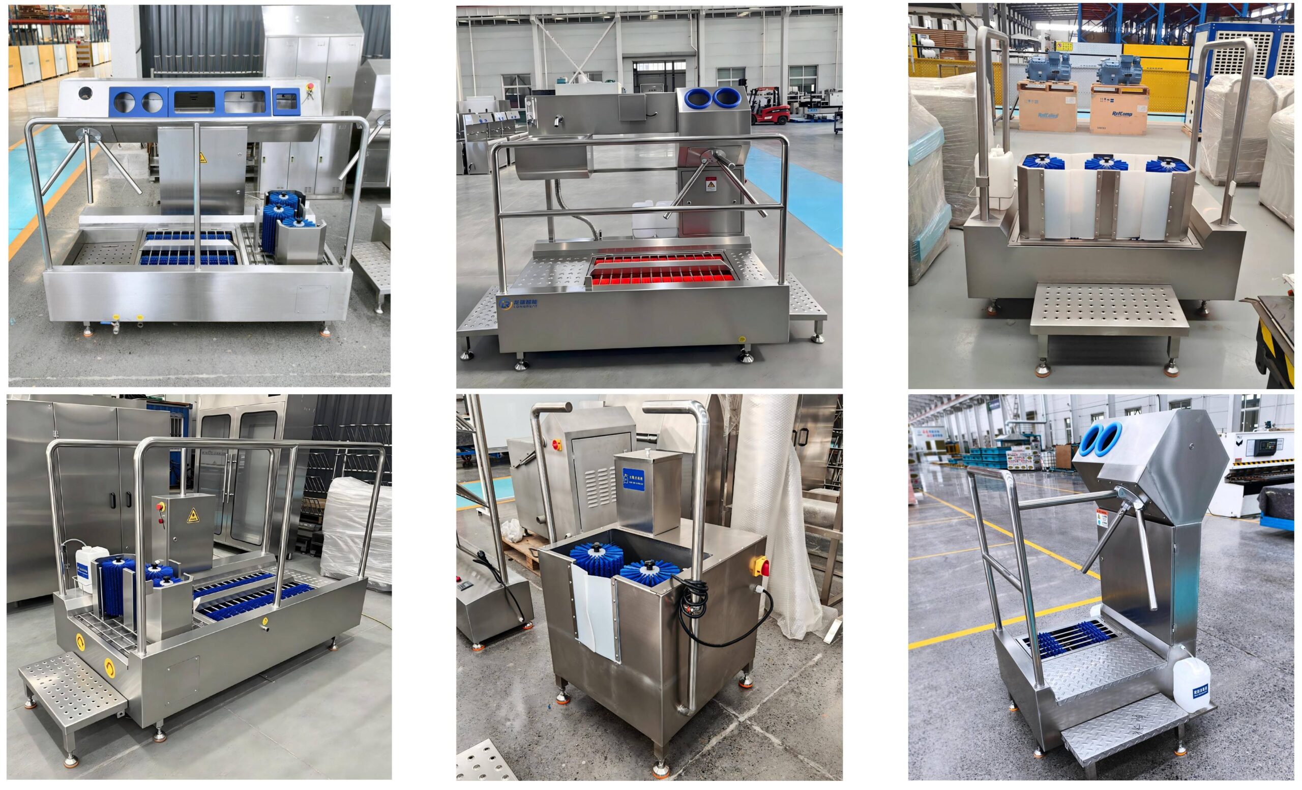 Longreat industrial hygiene station and boot washer collection in manufacturing workshop