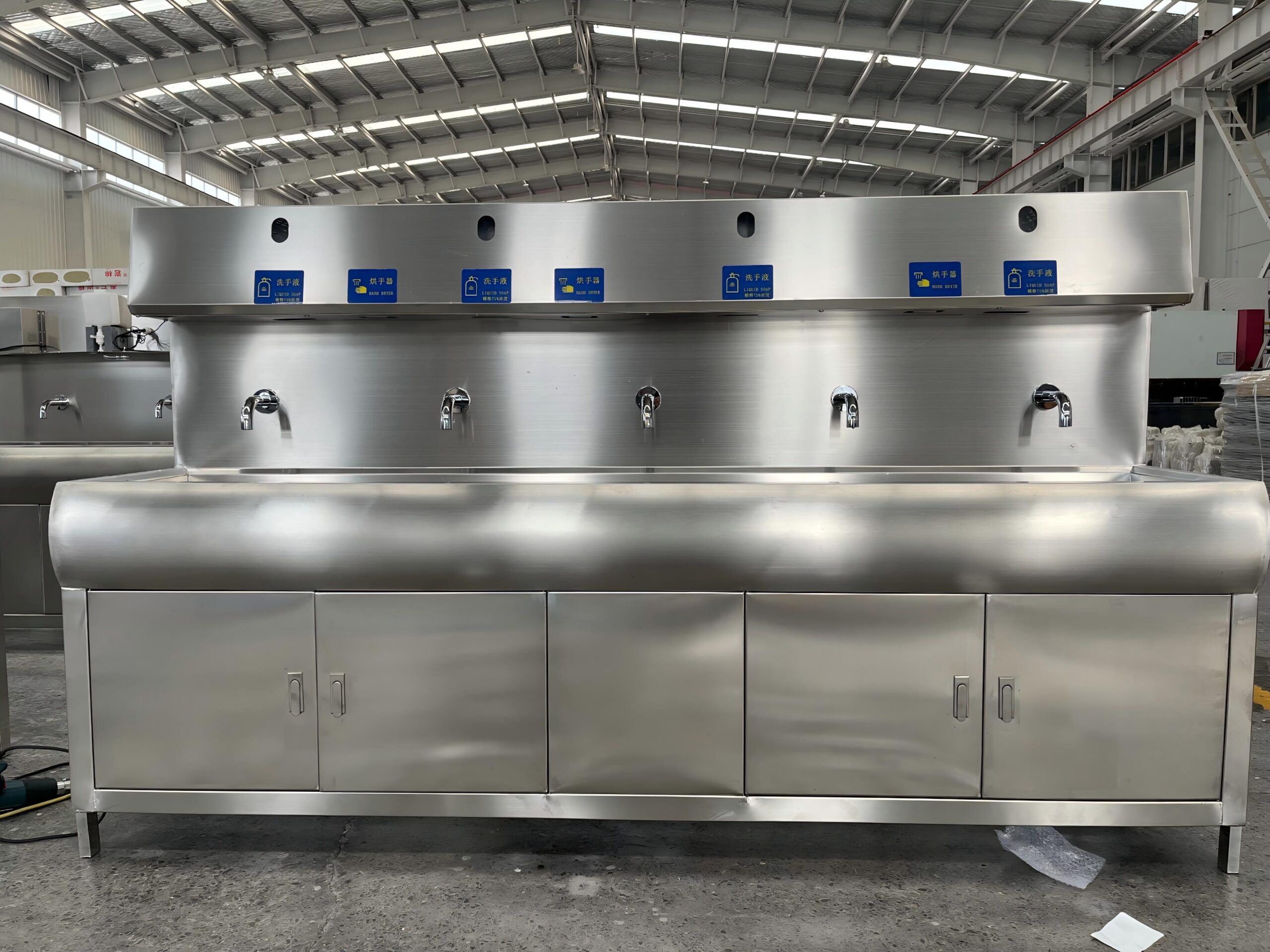 Sensor faucet and integrated components on a Longreat automatic hand washing station