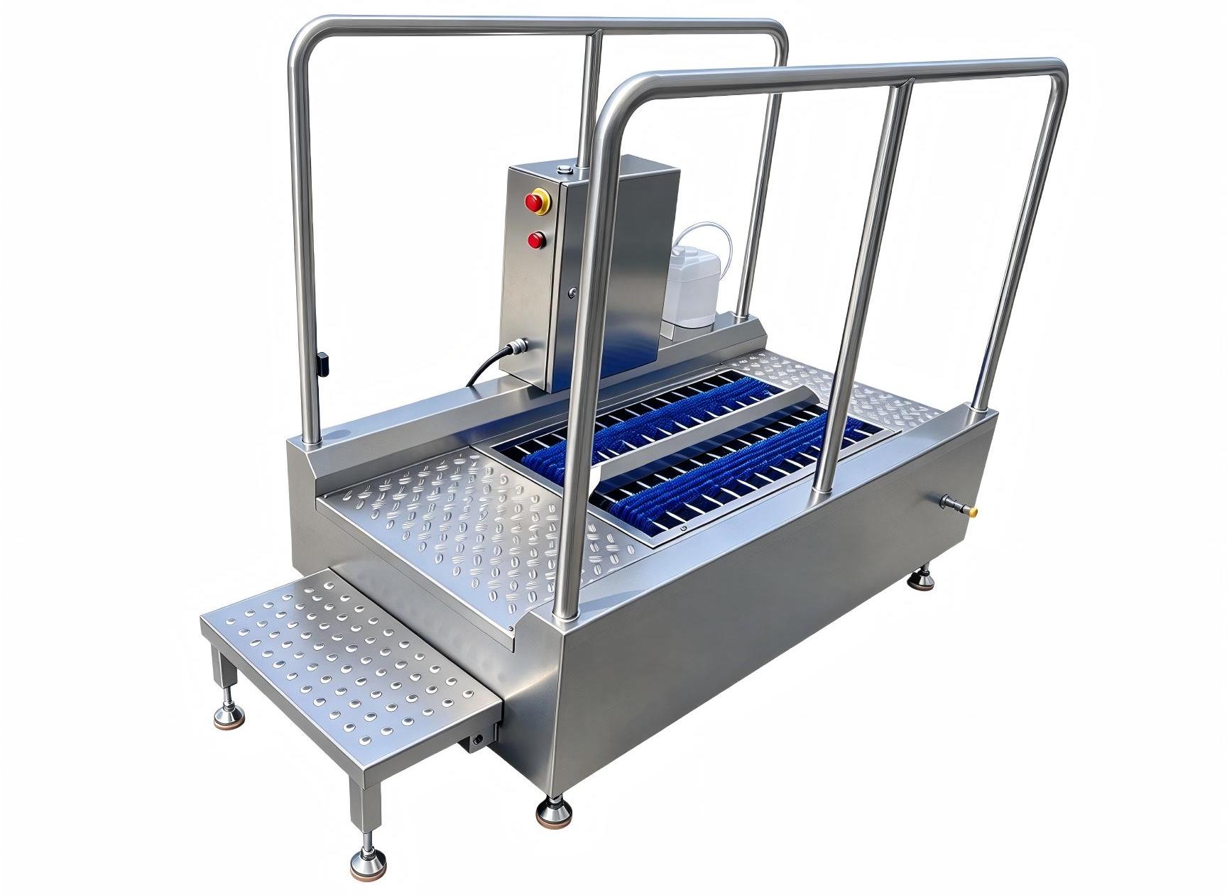Boot sole washing machine for food processing plants