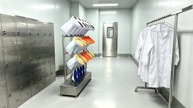 Hygiene station with boot washing and hand washing equipment for food processing plants